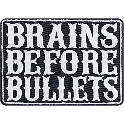 BRAIN BEFORE BULLETS Aufnäher/Aufbügler Biker Patch/Bügelbilder zum annähen/aufbügeln | Geschenk Motorrad-Fahrer DIY Applikation für Weste/Jeans/Boots/Motorradkoffer | 85x60mm BRAIN BEFORE BULLETS Aufnäher/Aufbügler Biker Patch/Bügelbilder zum annähen/aufbügeln | Geschenk Motorrad-Fahrer DIY Applikation für Weste/Jeans/Boots/Motorradkoffer | 85x60mm von EXPRESS-STICKEREI