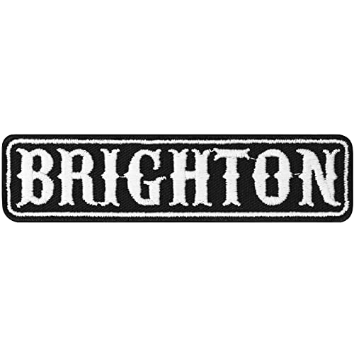 BRIGHTON Kutten Aufnäher Stadt Brighton Biker Patch | Biker Namensschild UK England MC Motorcycle club Rankpatch Aufbügler | Abzeichen Motorbike Rangabzeichen |100x25mm von EXPRESS-STICKEREI