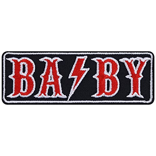 BA/BY AC/DC Baby Aufnäher mit Stickerei Rockband Aufbügler Rocker Patch zum annähen/aufbügeln | ACDC Fan Bügelbilder Applikation für alle Stoffe | 100x35mm von EXPRESS-STICKEREI