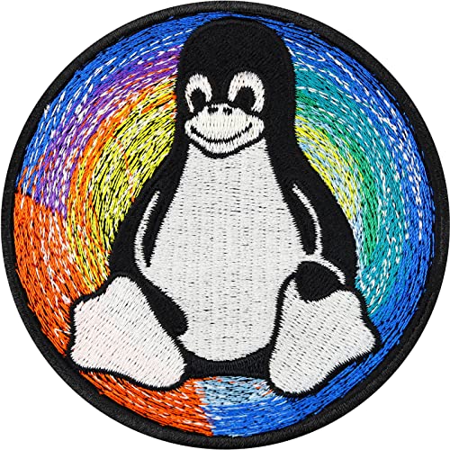 Penguin Baby Patch gestickt Pinguin Aufnäher/Aufbügler zum Jeans flicken | Premium Regenbogen Sticker mit Pinguinbaby Aufkleber für Kindergeburtstag/Schulstart | 80x80mm von EXPRESS-STICKEREI