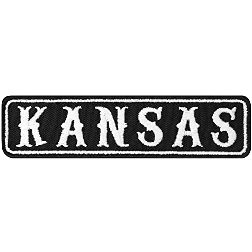 Biker Aufnäher Kansas City Motorrad Club Rankpatch | Kansas Missouri Applikation zum annähen/aufbügeln | Texas Motorcycle MC Abzeichen Aufbügler Namensschild | 100x25mm von EXPRESS-STICKEREI