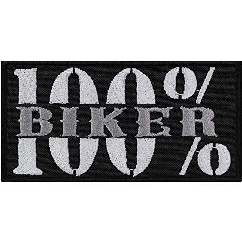 Biker Aufnäher bestickt "100% Biker" Aufbügler/Patch zum annähen | Flicken/Bügelbilder Motorrad Applikation für Leder und Motorradzubehör | 100x50mm von EXPRESS-STICKEREI