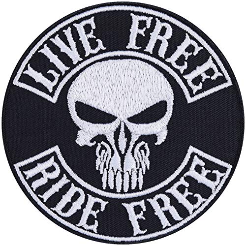 Biker Aufnäher bestickt "Live free - Ride free" Aufbügler/Patch zum annähen | Jeans Flicken/Bügelbilder Motorrad Applikation für Leder und Motorradzubehör | 90x90mm Biker Aufnäher bestickt "Live free - Ride free" Aufbügler/Patch zum annähen | Jeans Flicken/Bügelbilder Motorrad Applikation für Leder und Motorradzubehör | 90x90mm von EXPRESS-STICKEREI