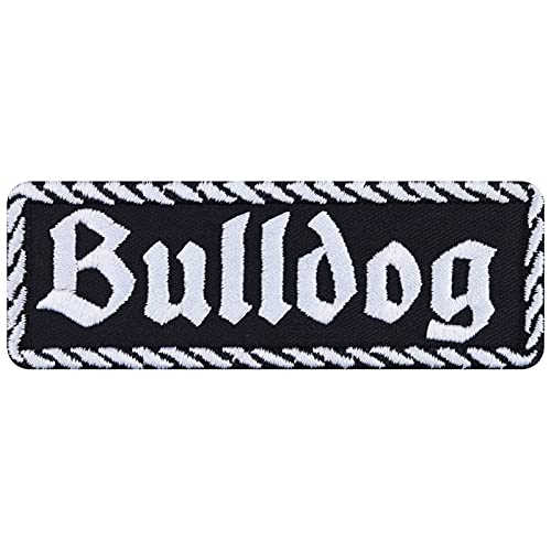 BULLDOG Aufnäher Biker Aufbügler Motorrad Bügelbilder Heavy Metal Geschenk | Hunde Patch Bulldog Applikation für Jacke/Weste/Jeans/Motorradkoffer | 100x35mm von EXPRESS-STICKEREI