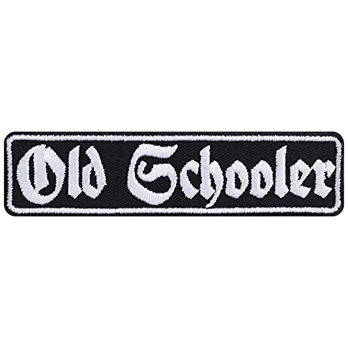 OLD SCHOOL Aufnäher "Old Schooler" Aufbügler Chopper Patch Biker Bügelbilder Motorradfahrer Geschenk Applikation für Jacke/Weste/Jeans/Boots/Motorradkoffer | 100x25mm von EXPRESS-STICKEREI