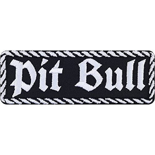 PITBULL Aufnäher Biker Aufbügler Motorrad Bügelbilder Heavy Metal Geschenk | Hunde Patch Pitbull Applikation für Jacke/Weste/Jeans/Motorradkoffer | 100x35mm von EXPRESS-STICKEREI