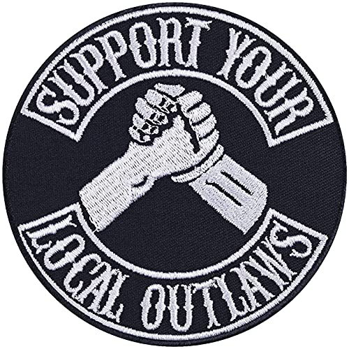 Support your local Outlaws Aufnäher Aufbügler Biker Patch/Bügelbilder Heavy Metal Geschenk Motorrad-Fahrer Applikation für Jacke/Weste/Jeans/Boots/Motorradkoffer | 90x90mm von EXPRESS-STICKEREI