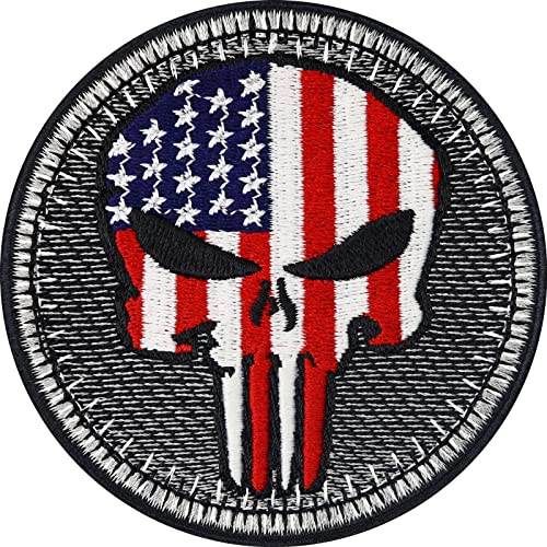 Biker Patches Aufnäher American Biker Punisher Patch zum aufbügeln/aufnähen | Biker Kutte Applikation für alle Stoffe | Amerika Flagge USA Aufbügler Accessoires | 75x75mm Biker Patches Aufnäher American Biker Punisher Patch zum aufbügeln/aufnähen | Biker Kutte Applikation für alle Stoffe | Amerika Flagge USA Aufbügler Accessoires | 75x75mm von EXPRESS-STICKEREI