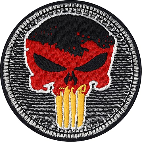 Biker Patches Aufnäher German Biker Punisher Patch zum aufbügeln/aufnähen | Biker Kutte Applikation für alle Stoffe | Deutschland Flagge Aufbügler Accessoires | 75x75mm von EXPRESS-STICKEREI