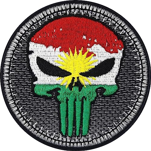 Biker Patches Aufnäher Kurdistan Biker Punisher Patch zum aufbügeln/aufnähen | Biker Kutte Applikation für alle Stoffe | Kurdistan Flagge Aufbügler Accessoires | 75x75mm von EXPRESS-STICKEREI