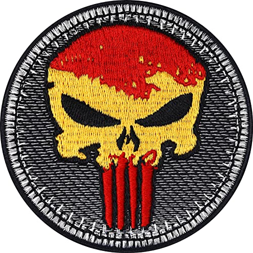 Biker Patches Aufnäher Spanish Biker Punisher Patch zum aufbügeln/aufnähen | Biker Kutte Applikation für alle Stoffe | Spanien Flagge Aufbügler Accessoires | 75x75mm Biker Patches Aufnäher Spanish Biker Punisher Patch zum aufbügeln/aufnähen | Biker Kutte Applikation für alle Stoffe | Spanien Flagge Aufbügler Accessoires | 75x75mm von EXPRESS-STICKEREI