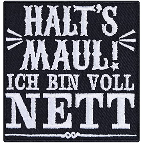 Biker Aufnäher "HALT'S MAUL! Ich bion voll nett" Aufbügler Heavy Metal Patch zum annähen/aufbügeln | Bügelbilder Rocker Sticker DIY Applikation für Jacke/Weste/Jeans/Kutte | 77x80mm von EXPRESS-STICKEREI