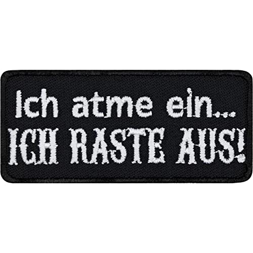 Heavy Metal Aufnäher mit lustigem Spruch "Ich atme ein - Ich raste aus" Biker Patch zum annähen/aufbügeln | Spaß Geschenk Applikation für alle Stoffe & Leder | 70x30mm von EXPRESS-STICKEREI