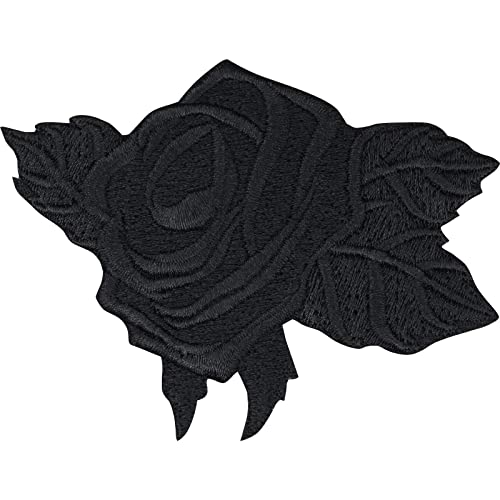 Black Rose Patch schwarze Rose Aufnäher gestickt |Rosen Aufbügler/Applikation Heavy Metal Gothic Bügelbild zum annähen/aufbügeln | schwarze Rose Deko - 85x60mm von EXPRESS-STICKEREI