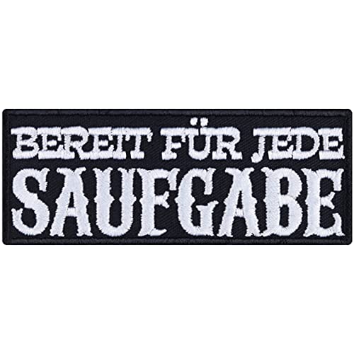 Aufnäher ""Bereit für jede SAUFGABE"" Heavy Metal Aufbügler Party Patch Bier Geschenk für Männer/Frauen DIY Festival Applikation für Jacke/Weste/Jeans/Rucksack 90x35mm Aufnäher ""Bereit für jede SAUFGABE"" Heavy Metal Aufbügler Party Patch Bier Geschenk für Männer/Frauen DIY Festival Applikation für Jacke/Weste/Jeans/Rucksack 90x35mm von EXPRESS-STICKEREI