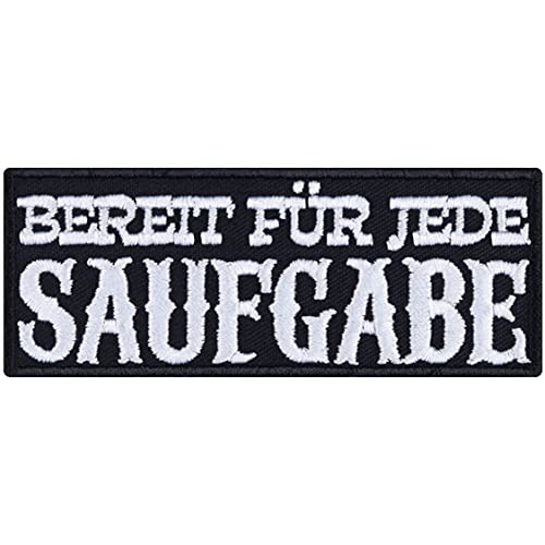 Aufnäher ""Bereit für jede SAUFGABE"" Heavy Metal Aufbügler Party Patch Bier Geschenk für Männer/Frauen DIY Festival Applikation für Jacke/Weste/Jeans/Rucksack 90x35mm von EXPRESS-STICKEREI