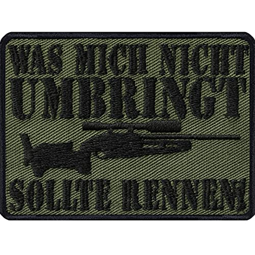 Bundeswehr Geschenk Aufnäher "Was mich nicht umbringt, sollte rennen" Army Tactical Morale Patch Militär Abzeichen Bundesheer Applikation zum annähen/aufbügeln | 70x50mm Bundeswehr Geschenk Aufnäher "Was mich nicht umbringt, sollte rennen" Army Tactical Morale Patch Militär Abzeichen Bundesheer Applikation zum annähen/aufbügeln | 70x50mm von EXPRESS-STICKEREI