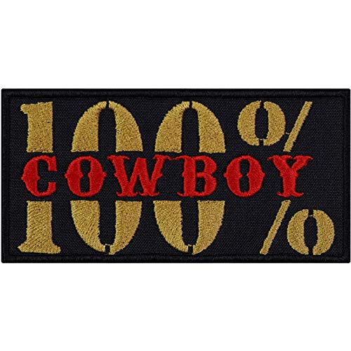 COWBOY Aufnäher 100% Cowboy Wilder Westen Aufbügler Texas Patch USA Bügelbilder Western Country Rockabilly Geschenk Applikation für alle Stoffe | 100x50mm von EXPRESS-STICKEREI