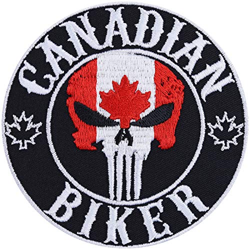 "Canadian Biker" Aufnäher/Aufbügler/Biker Patch/Bügelbilder Kanada Flagge | Jeans Flicken Geschenk Motorradfahrer Applikation für Motorradzubehör/Boots/Motorradkoffer | 90x90mm von EXPRESS-STICKEREI