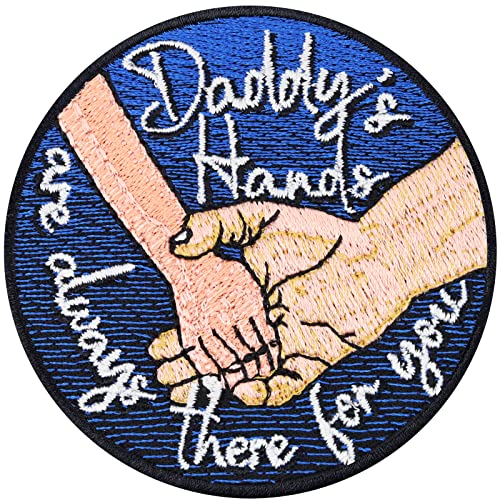 Daddy's hands are always there for you | Papa ist immer für dich da Aufnäher mit Stickerei Papa Spruch Aufbügler | schönes Geschenk Emblem zum annähen/aufbügeln | 70x70mm von EXPRESS-STICKEREI