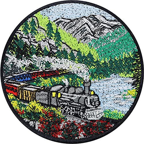 Dampfeisenbahn Grau/Schwarz ZUG Aufbügler Premium Bügelbild Eisenbahner Geschenk Kollege Eisenbahn Aufnäher Mütze Kinder Flicken Lokführer Spielzeugeisenbahn Dampflokomotive gestickte Dampflok 80x80mm von EXPRESS-STICKEREI