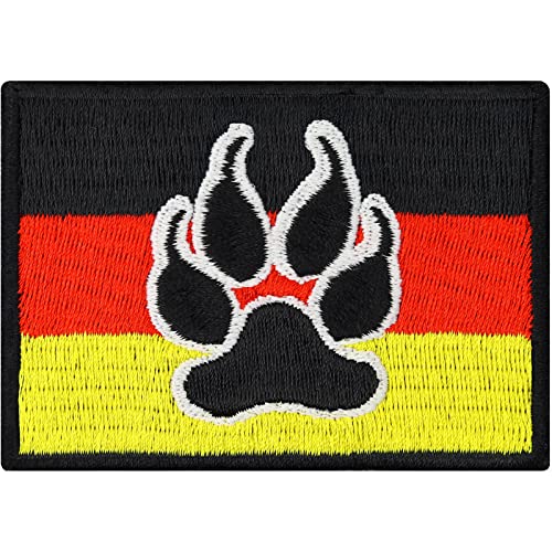 Deutschland Aufnäher Flagge K9 Polizei Hund Germany Patch | K9 Aufbügler Police Dog Patch/Bügelbild | Hundepfoten Applikation zum annähen für Leine/Brustgeschirr | 70x50mm von EXPRESS-STICKEREI
