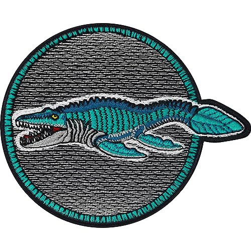 Dinosaurier Figuren Aufnäher Kinder Patch Mosasaurus Bild Patch zum aufnähen | Dinosaurier Bügelbilder für Textilien Kinder Flicken zum aufbügeln | 90x75mm Dinosaurier Figuren Aufnäher Kinder Patch Mosasaurus Bild Patch zum aufnähen | Dinosaurier Bügelbilder für Textilien Kinder Flicken zum aufbügeln | 90x75mm von EXPRESS-STICKEREI
