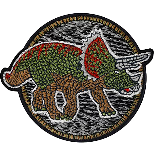 Dinosaurier Figuren Aufnäher Kinder Patch Triceratops Bild Patch zum aufnähen | Dinosaurier Bügelbilder für Textilien Kinder Flicken zum aufbügeln | 100x75mm Dinosaurier Figuren Aufnäher Kinder Patch Triceratops Bild Patch zum aufnähen | Dinosaurier Bügelbilder für Textilien Kinder Flicken zum aufbügeln | 100x75mm von EXPRESS-STICKEREI