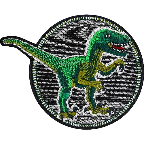 Dinosaurier Figuren Aufnäher Kinder Patch Veliceraptor Bild Patch zum aufnähen | Dinosaurier Bügelbilder für Textilien Kinder Flicken zum aufbügeln | 75x75mm Dinosaurier Figuren Aufnäher Kinder Patch Veliceraptor Bild Patch zum aufnähen | Dinosaurier Bügelbilder für Textilien Kinder Flicken zum aufbügeln | 75x75mm von EXPRESS-STICKEREI