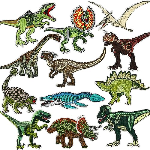 Dinosaurier Figuren Set Aufnäher Set Kinder Patch Dino Figur Bild Patches zum aufbügeln | Dinosaurier Bügelbilder für Textilien Kinder Flicken zum aufnähen | verschiedene Größen von EXPRESS-STICKEREI