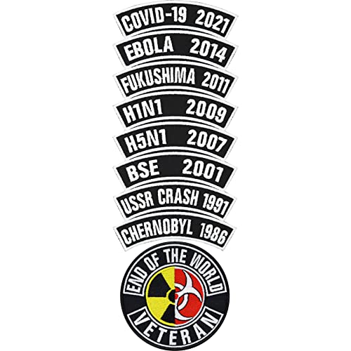 EOW Veteran Aufnäher Set "End of the world Veteran" Aufbügler Apocalypse Ende der Welt Veteran Bügelbild Atomzeichen Weltuntergang Sticker zum annähen/aufbügeln | 90x90mm 180x90mm von EXPRESS-STICKEREI