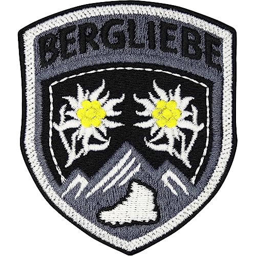 EXPRESS-STICKEREI Bergliebe Patch Naturfreunde Aufnäher Edelweiß Patches zum aufbügeln Wanderer Patch für alle Stoffe Bergsteiger Sticker Edelweiß Patch Aufbügler 75x65mm von EXPRESS-STICKEREI