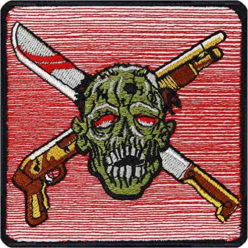 EXPRESS-STICKEREI Totenkopf Aufnäher Zombi Hunter Patch zum annähen/aufbügeln | Skull Head Applikation Bestickt Aufbügler Halloween Premium Bügelbild für alle Stoffe | 75x75mm EXPRESS-STICKEREI Totenkopf Aufnäher Zombi Hunter Patch zum annähen/aufbügeln | Skull Head Applikation Bestickt Aufbügler Halloween Premium Bügelbild für alle Stoffe | 75x75mm von EXPRESS-STICKEREI