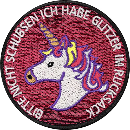 Einhorn Aufnäher Unicorn Patch zum annähen/aufbügeln | Bitte nicht schubsen, ich habe Glitzer im Rucksack | Mädchen Jeans Flicken | Schulstart Geschenk für Schulrucksack | 75x75mm Einhorn Aufnäher Unicorn Patch zum annähen/aufbügeln | Bitte nicht schubsen, ich habe Glitzer im Rucksack | Mädchen Jeans Flicken | Schulstart Geschenk für Schulrucksack | 75x75mm von EXPRESS-STICKEREI