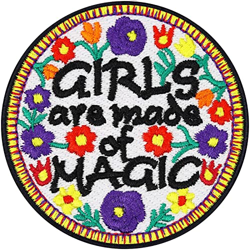 GIRLS Aufnäher Motivations Aufbügler "Girls are made of magic" Patch zum annähen/aufbügeln | Hippie Flicken mit Stickerei Feminismus Geschenk Applikation für alle Stoffe | 70x70mm GIRLS Aufnäher Motivations Aufbügler "Girls are made of magic" Patch zum annähen/aufbügeln | Hippie Flicken mit Stickerei Feminismus Geschenk Applikation für alle Stoffe | 70x70mm von EXPRESS-STICKEREI