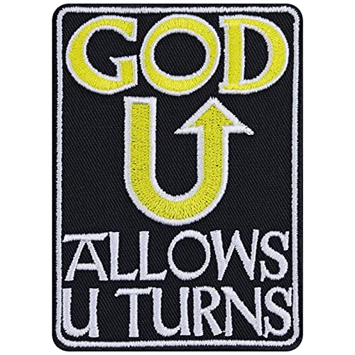 GOD ALLOWS U-TURNS Aufnäher mit Stickerei Aufbügler Patch zum annähen/aufbügeln | Straßenschild Bügelbilder DIY Applikation für alle Stoffe | Christentum Geschenk | 65x90mm von EXPRESS-STICKEREI