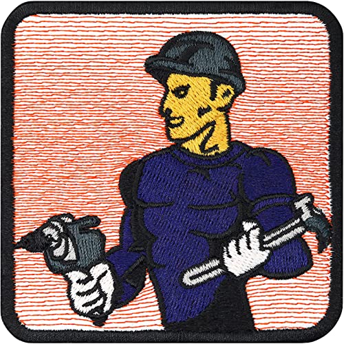 Handwerker Aufnäher/Aufbügler gestickt Handiman Patch zum annähen/aufbügeln | Hammer und Bohrmaschine | Heimwerker Geschenk Applikation für alle Stoffe | 75x75mm Handwerker Aufnäher/Aufbügler gestickt Handiman Patch zum annähen/aufbügeln | Hammer und Bohrmaschine | Heimwerker Geschenk Applikation für alle Stoffe | 75x75mm von EXPRESS-STICKEREI