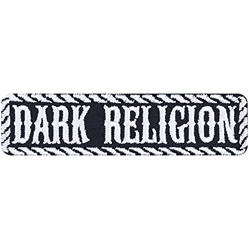 Heavy Metal Patch "Dark Religion" Kutten Aufnäher/Bügelbilder Trash Metal Biker Jeans Flicken zum annähen/aufbügeln | Rocker Applikation für alle Stoffe | 100x25mm von EXPRESS-STICKEREI