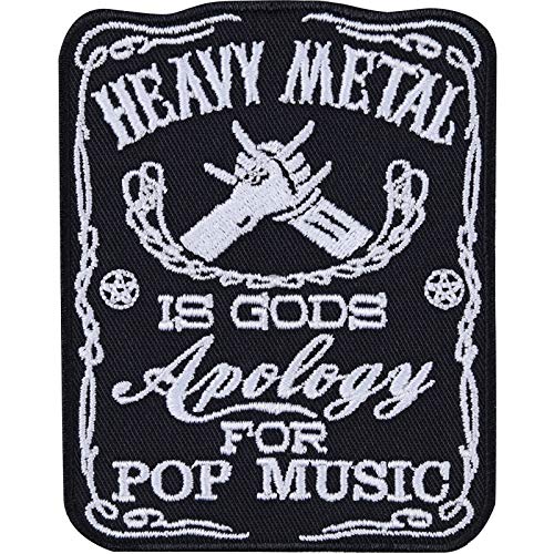 Heavy Metal Patch "Heavy Metal is gods apology for Pop music" Aufbügler Heavy/Trash Metal Aufnäher Festival Jeans Flicken/Bügelbilder zum annähen/aufbügeln | Applikation Kutten/Outdoor | 90x70mm Heavy Metal Patch "Heavy Metal is gods apology for Pop music" Aufbügler Heavy/Trash Metal Aufnäher Festival Jeans Flicken/Bügelbilder zum annähen/aufbügeln | Applikation Kutten/Outdoor | 90x70mm von EXPRESS-STICKEREI