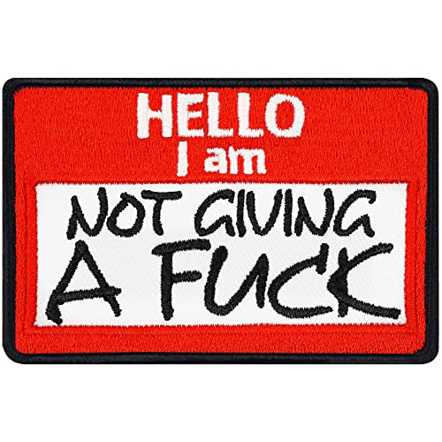 Hello I am Patch "Hello I am not giving a f*ck" Aufnäher Aufbügler lustiger Patch zum annähen/aufbügeln | Hello my name is Sticker Namensschild Bügelbild für alle Stoffe | 75x50mm Hello I am Patch "Hello I am not giving a f*ck" Aufnäher Aufbügler lustiger Patch zum annähen/aufbügeln | Hello my name is Sticker Namensschild Bügelbild für alle Stoffe | 75x50mm von EXPRESS-STICKEREI