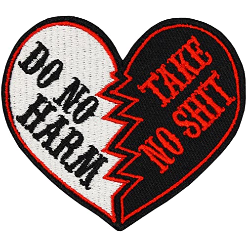 Herz Aufnäher Patch "Do no harm take no shit" Lustiger Herz Sticker zum annähen/aufbügeln | Applikation Jeans Flicken Bügelbilder für alle Stoffe | fabric applique 75x65mm Herz Aufnäher Patch "Do no harm take no shit" Lustiger Herz Sticker zum annähen/aufbügeln | Applikation Jeans Flicken Bügelbilder für alle Stoffe | fabric applique 75x65mm von EXPRESS-STICKEREI
