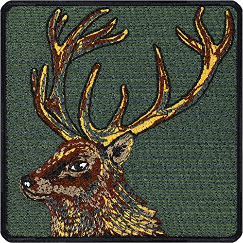 Hirsch Aufnäher Traditions Aufbügler Deer Patch zum annähen/aufbügeln | Jagdabzeichen mit Stickerei Geschenk Naturfreunde Applikation für alle Stoffe/Leder | 75x75mm von EXPRESS-STICKEREI