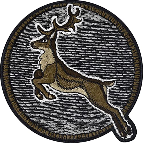 Hirsch Deko Aufnäher Jagd Zubehör Aufbügler zum aufbügeln/aufnähen Hirsch Patches | Jagdabzeichen mit Stickerei Jäger Geschenk Applikation für alle Stoffe/Leder | 75x75mm von EXPRESS-STICKEREI