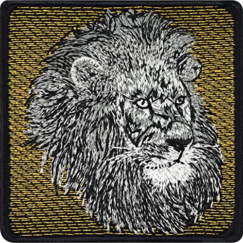 LÖWE Aufnäher exotische Tiere Löwenkopf Wildlife Aufbügler | Gesticktes Kunstwerk Sternzeichen Löwe Geschenk | Artenschutz Abzeichen Umweltschutz Naturfreunde Bügelbild | 70x70mm von EXPRESS-STICKEREI