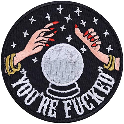 You're fucked patch Aufbügler Kutten Aufnäher Applikationen Jeans Flicken Geschenk Stickerei Bügelaufnäher Lederweste Bügelflicken Motiv Textil Accessoires Badges Motorradzubehör Aufbügelbilder von EXPRESS-STICKEREI