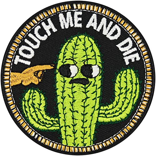 Lustiger Aufnäher "Touch me and die" Aufbügler Kaktus Patch zum annähen/aufbügeln | lustiger Jeans Flicken mit Stickerei kleiner grüner Kaktus Applikation für alle Stoffe | 70x70mm Lustiger Aufnäher "Touch me and die" Aufbügler Kaktus Patch zum annähen/aufbügeln | lustiger Jeans Flicken mit Stickerei kleiner grüner Kaktus Applikation für alle Stoffe | 70x70mm von EXPRESS-STICKEREI