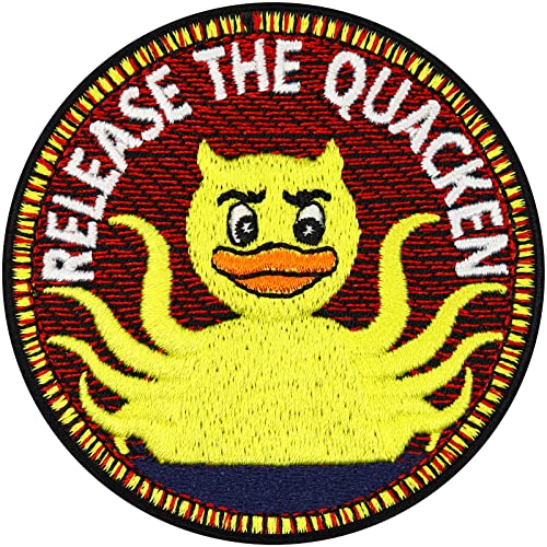 Lustiger Kraken Aufnäher "Release the Quacken" Aufbügler Gummi Ente Patch zum annähen/aufbügeln | lustiger Jeans Flicken mit Stickerei Applikation für alle Stoffe | 70x70mm Lustiger Kraken Aufnäher "Release the Quacken" Aufbügler Gummi Ente Patch zum annähen/aufbügeln | lustiger Jeans Flicken mit Stickerei Applikation für alle Stoffe | 70x70mm von EXPRESS-STICKEREI