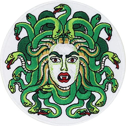 MEDUSA Patch Medusakopf Patch griechische Mythologie Geschichte/History Aufnäher gestickt Premium Bügelbilder | Schlangenfrau Schlangen Applikation zum annähen| 90x90mm von EXPRESS-STICKEREI
