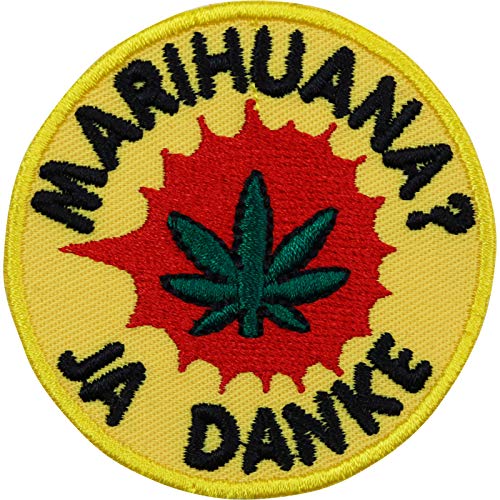 Hanfblatt Aufnäher/Patch zum annähen/aufbügeln "Marihuana? Ja Danke" Rastafari Aufbügler Reggae Jeans Flicken/Bügelbild Cannabis Sticker Hippie Applikation für alle Stoffe | 60x60mm Hanfblatt Aufnäher/Patch zum annähen/aufbügeln "Marihuana? Ja Danke" Rastafari Aufbügler Reggae Jeans Flicken/Bügelbild Cannabis Sticker Hippie Applikation für alle Stoffe | 60x60mm von EXPRESS-STICKEREI
