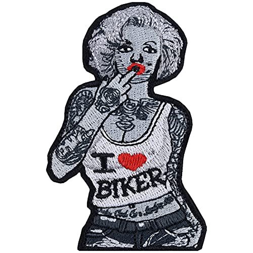 Marilyn Monroe Patch "I Love Biker" bestickter Aufnäher/Patch - Aufbügler Mittelfinger Fuck Applikation - Biker girl Bügelbilder zum aufbügeln/annähen - 55x85mm Marilyn Monroe Patch "I Love Biker" bestickter Aufnäher/Patch - Aufbügler Mittelfinger Fuck Applikation - Biker girl Bügelbilder zum aufbügeln/annähen - 55x85mm von EXPRESS-STICKEREI